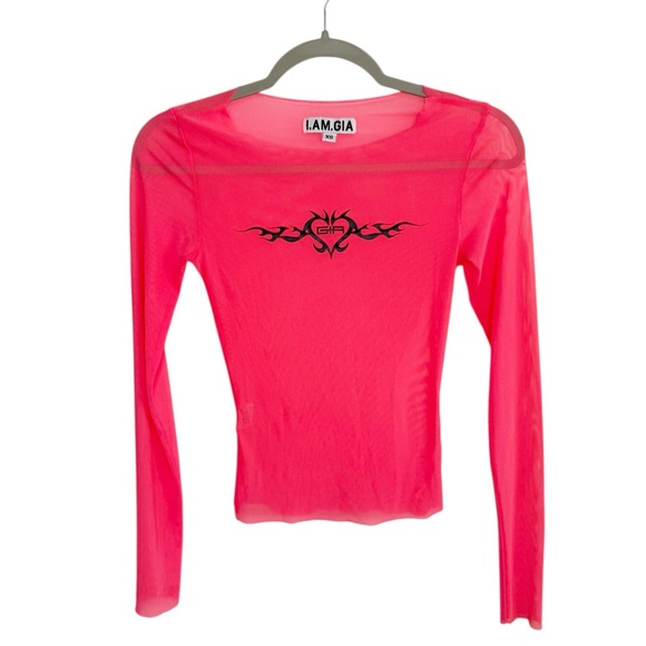 I AM GIA Neon Pink Mesh Long Sleeve Top Size XS - Picture 1 of 7